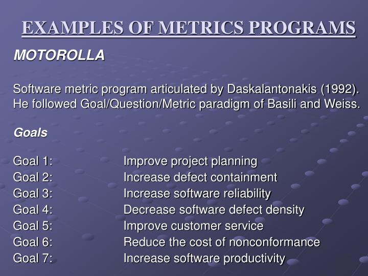 Software development metrics examples